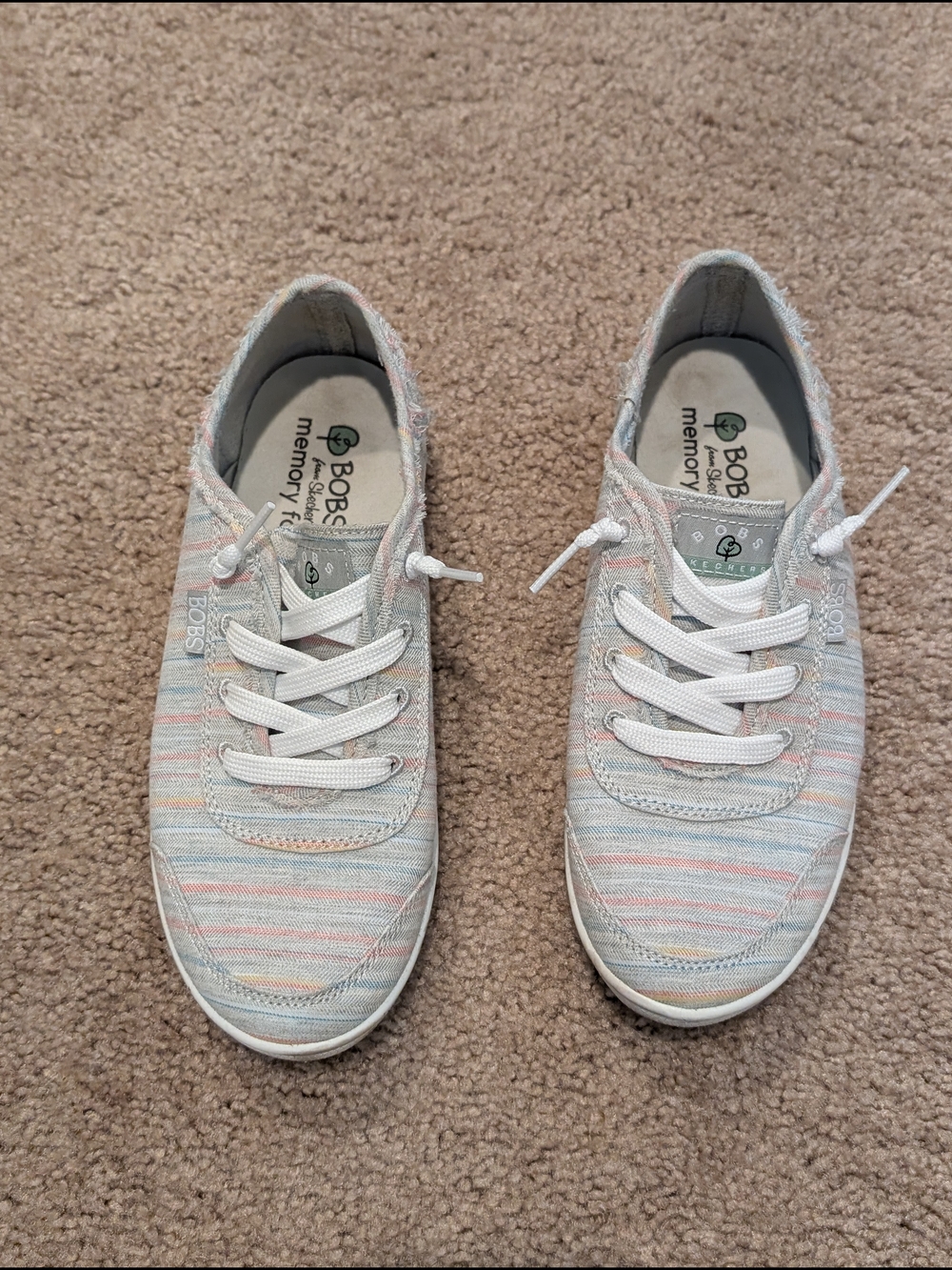 BOBS from Skechers Womens Pastel Striped Canvas Sneakers - White Laces